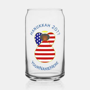 Personalised USA Black Angel Hanukkah Flag Can Glass