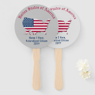 Personalised USA Flag Map American 2 Citizens Grey Hand Fan