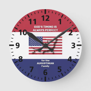 Personalised USA FLAG MAP Gods Timing Christian Round Clock
