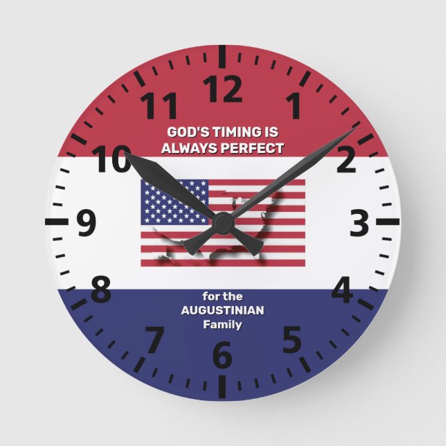 Personalised USA FLAG MAP Gods Timing Christian Round Clock (Front)