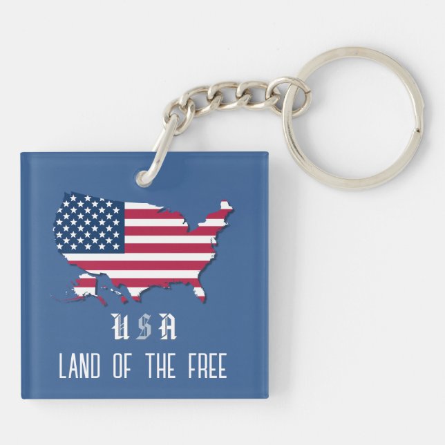 Personalised USA Flag Over Map in Denim Blue Key Ring (Back)