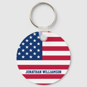 Personalised USA Flag Stars and Stripes Key Ring