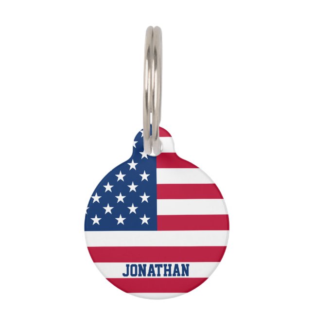 Personalised USA Flag Stars and Stripes Pet Tag (Front)