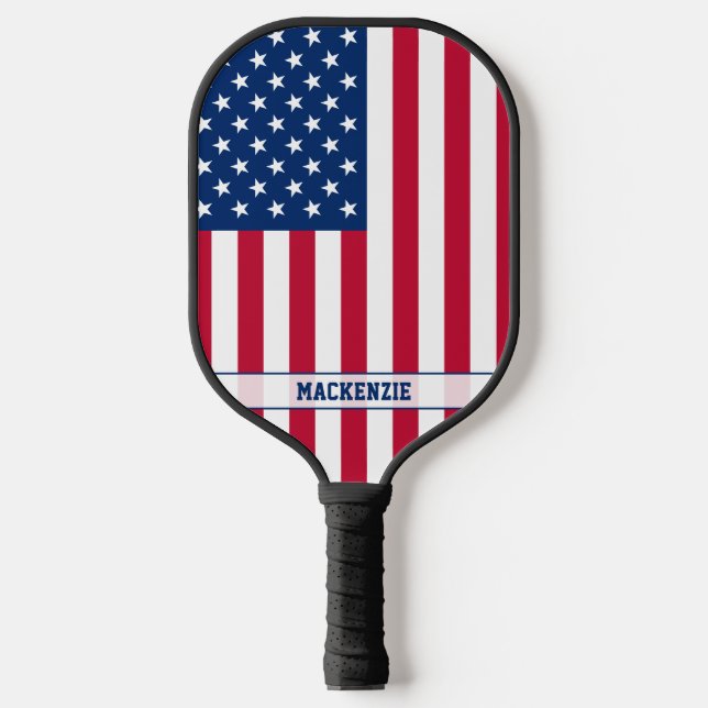 Personalised USA Flag Stars and Stripes Pickleball Paddle (Front)