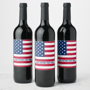 Personalised USA Flag Stars and Stripes Wine Label