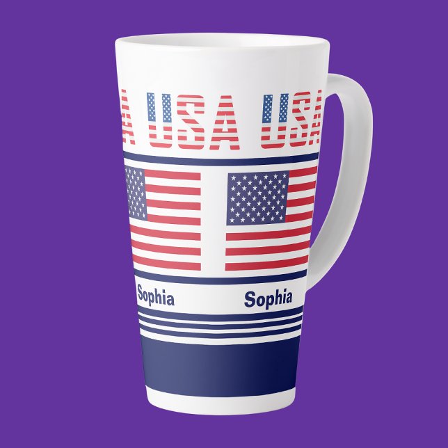 Personalised USA Patriotic Flag  Latte Mug (Creator Uploaded)