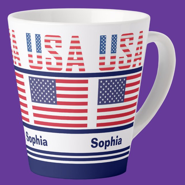 Personalised USA Patriotic Flag  Latte Mug (Creator Uploaded)
