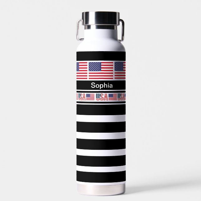 Personalised USA Patriotic Flag, United State Water Bottle (Front)