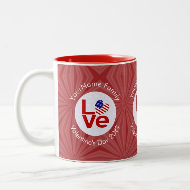 Personalised USA Red LOVE Flag Two-Tone Coffee Mug (Left)