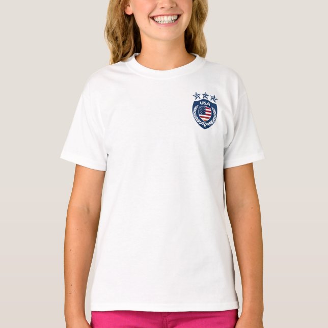 Personalised USA Sport Jersey Girls Ringer T-Shirt (Front)