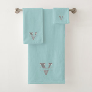 Personalised V Initial Silver Monogram Your Name B Bath Towel Set