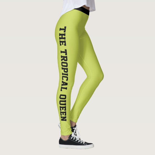 Personalised Vacation Classy Lime Green Black Leggings (Right)