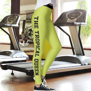 Personalised Vacation Classy Lime Green Black Leggings