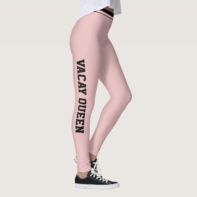 Personalised Vacation Fun Classy Blush Pink Black Leggings (Right)