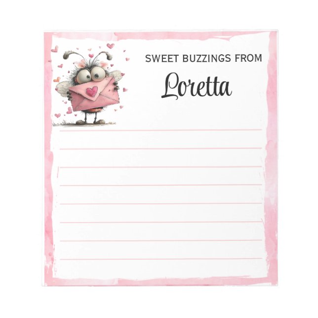 Personalised Valentine Bee Notepad (Front)