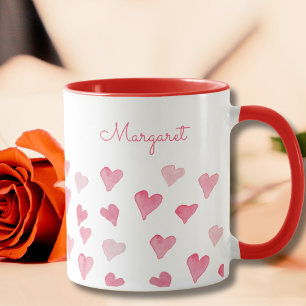 Personalised Valentine Hand-Drawn Watercolor Heart Mug
