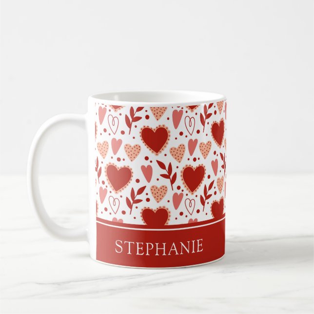 Personalised Valentine Heart Pattern Coffee Mug (Left)