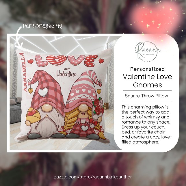 Personalised Valentine Love Gnomes Throw Pillow (Creator Uploaded)