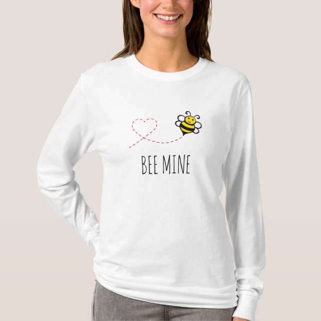Personalised Valentine Quote - Bee Mine Cartoon T- T-Shirt (Front)