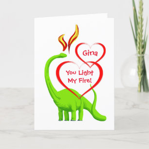 Personalised Valentine With Hearts And Dinosaur Card