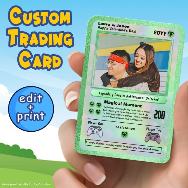Personalised Valentines Card, Couple Trading Card (Personalized Valentines Card, Editable Couple Trading Card Template and Print, Custom Cartoon Card)