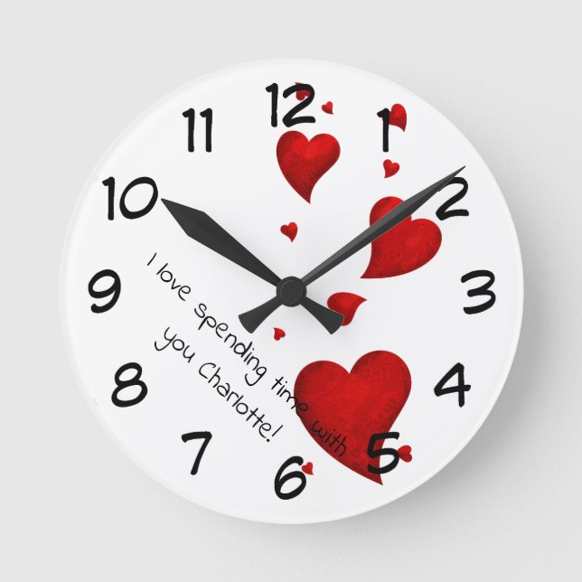 Personalised Valentines Clock with hearts (Front)