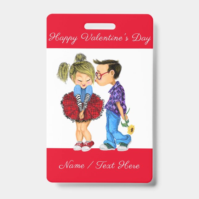 Personalised Valentine's Day Badge Custom Name ID Badge (Front)
