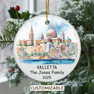 Personalised Valletta Ornament, Malta Ceramic Tree Decoration