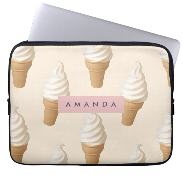 Personalised Vanilla Ice Cream Cone Pattern Laptop Sleeve (Front)