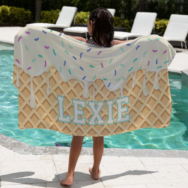Personalised Vanilla Ice Cream Drip Beach Towel (Creator Uploaded)