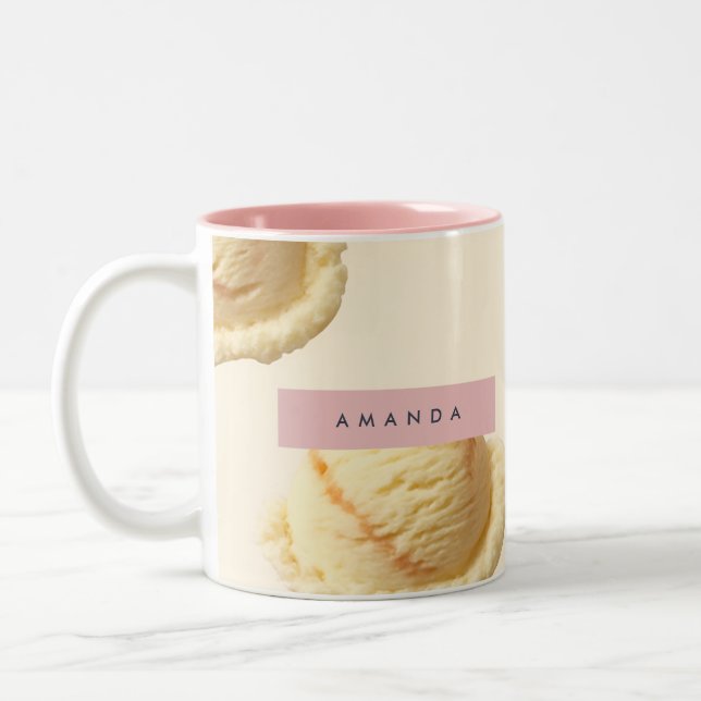 Personalised Vanilla Ice Cream Scoop Pattern Two-Tone Coffee Mug (Left)