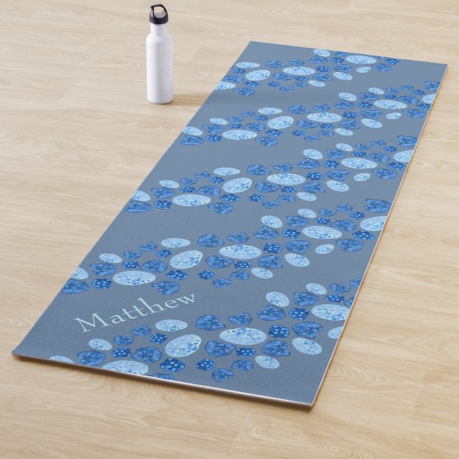 Personalised Variegated Blue/White Ovals Yoga Mat (In Situ)