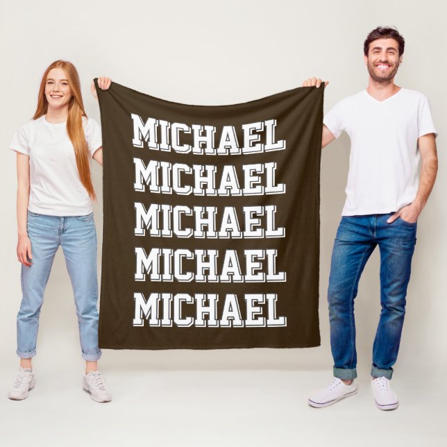 Personalised Varsity Brown Monogram Fleece Blanket (In Situ)
