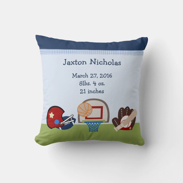 Personalised Varsity Sports Baby Keepsake Pillow (Front)