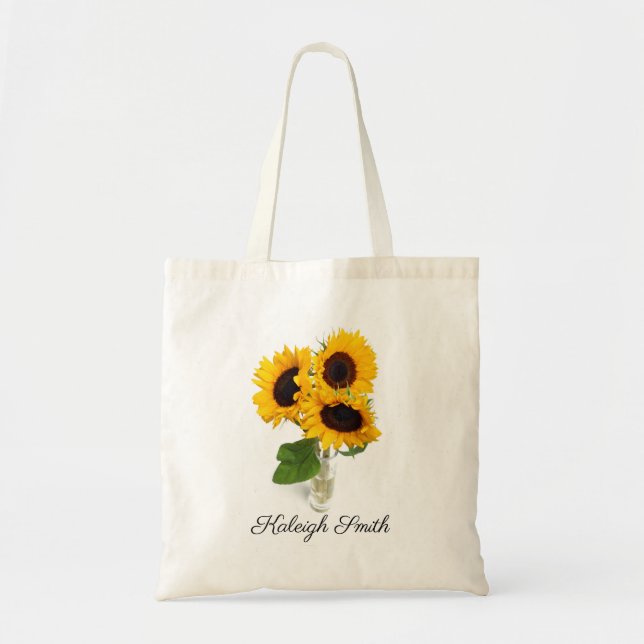 Personalised Vase of Sunflowers Tote Bag (Front)