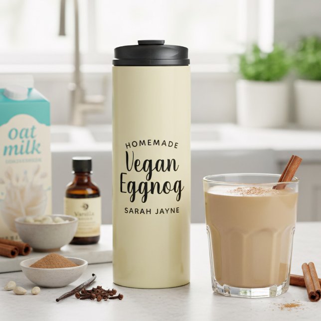 Personalised Vegan Eggnog Thermal Tumbler (No eggs were harmed in the making of this eggnog! Just add your name. Perfect gift for Vegans)