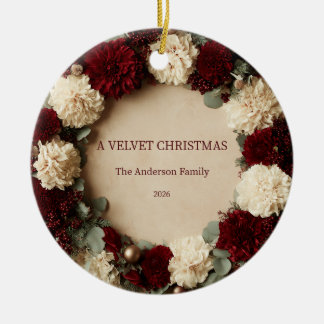 Personalised Velvet Christmas Dahlia Family Ceramic Tree Decoration