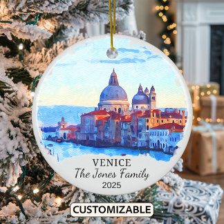 Personalised Venice Ornament, Italy Gift Ceramic Tree Decoration