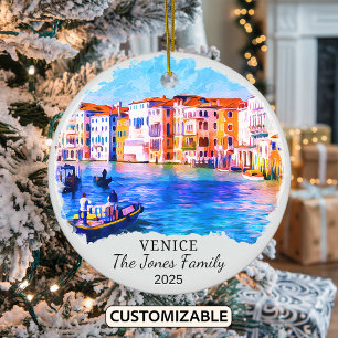 Personalised Venice Ornament, Italy Gift Ceramic Tree Decoration