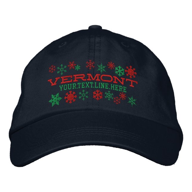 Personalised Vermont Winter Snowflakes Embroidered Hat (Front)