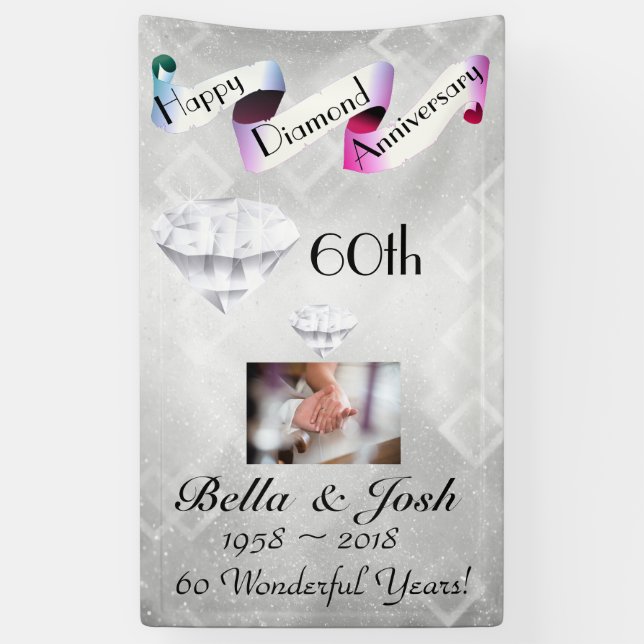 Personalised Vertical 60th Wedding Anniversary Banner (Vertical)