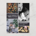 Personalised Vertical Family Photo Collage Holiday Postcard<br><div class="desc">Your beautiful family photos deserve to be shared during this time of year as you send warm wishes. Customise this modern collage design & personalise with your family last name and greeting. Find the other pieces from the collection. (this is a vertical format,  we also have a horizontal version)</div>