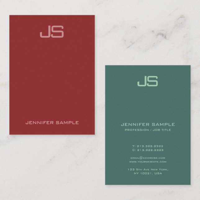 Personalised Vertical Modern Elegant Monogram Business Card (Front/Back)