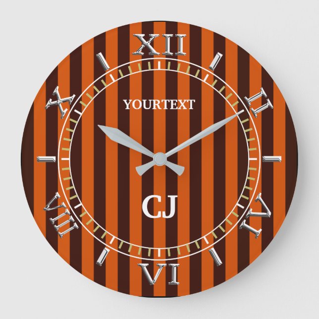 Personalised Vertical Orange Stripes Dial on a Large Clock (Front)