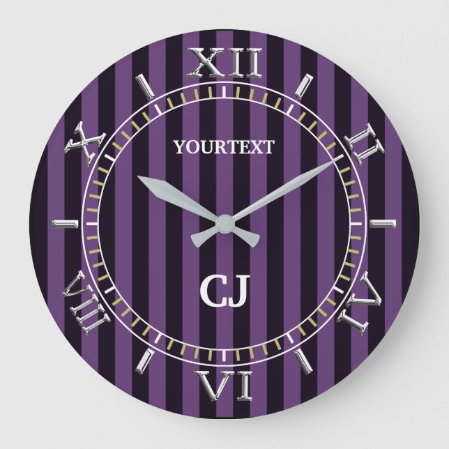 Personalised Vertical Purple Stripes Dial on a Large Clock (Front)