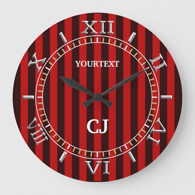 Personalised Vertical Red Stripes Dial on a Large Clock (Front)