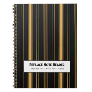 Personalised Vertical Stripe Black Gold Notebook