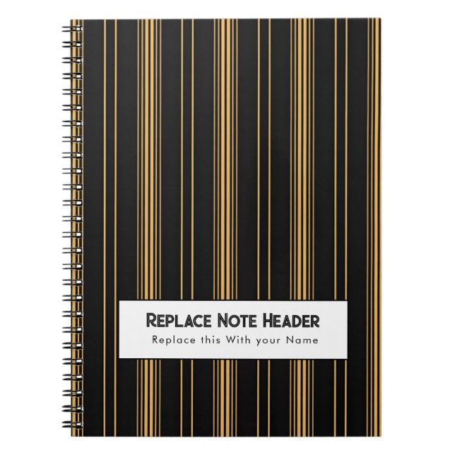 Personalised Vertical Stripe Black Gold Notebook (Front)