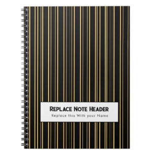 Personalised Vertical Stripe Black Gold Notebook