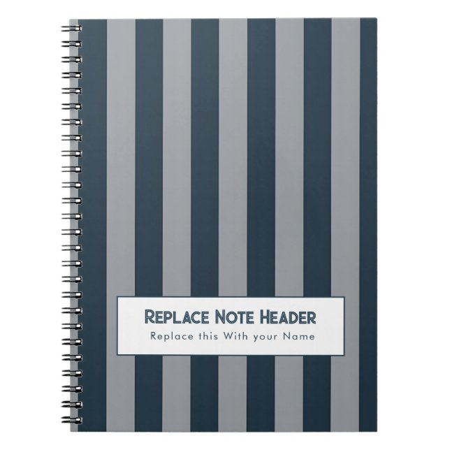 Personalised Vertical Stripe Blue Grey Notebook (Front)